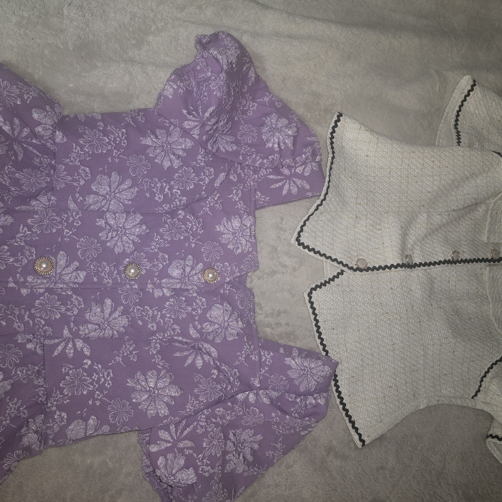 SHEIN Purple Floral and White Textured Blouses